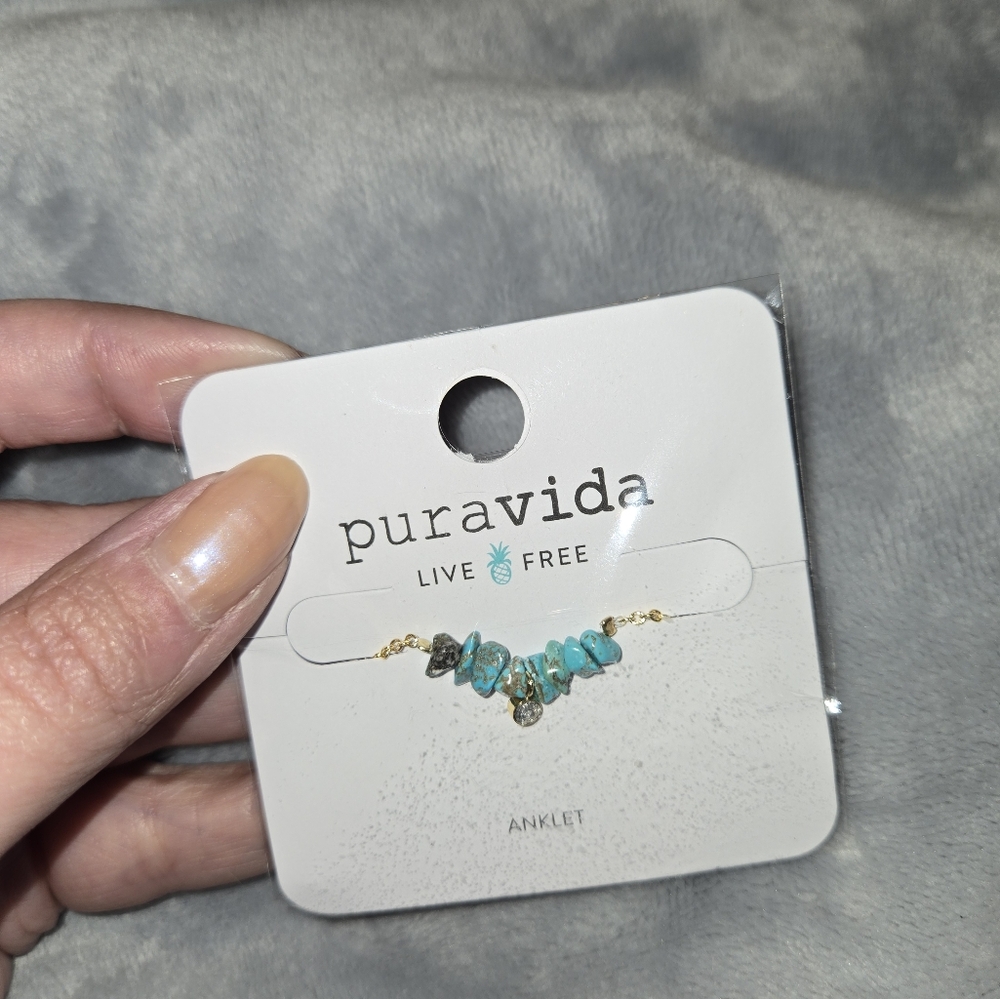 Gold tone and turquoise Pura Vida anklet - Picture 7 of 11